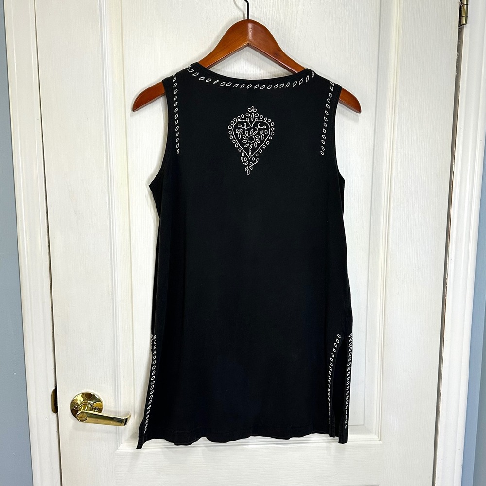 Gap Womens Black Embroidered Sleeveless Cotton Knit Henley Tank Top Medium - Picture 3 of 7